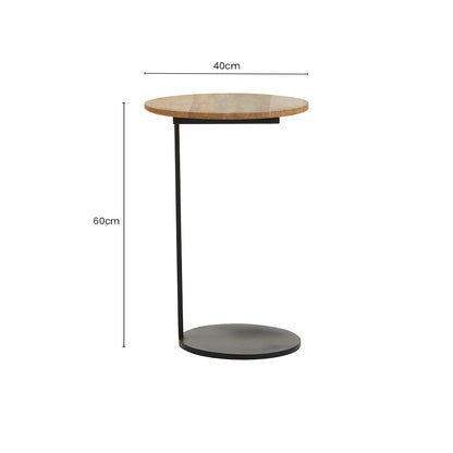 Natural Round Wooden Top C-Shaped Side Table Black Metal Base, Corra