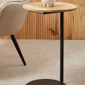 Corra Natural Wooden Side Table with Black Finish Base