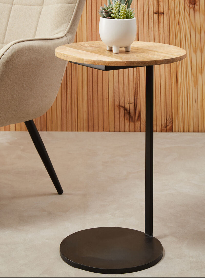Corra Side Table With Round Wooden Top - Image 1
