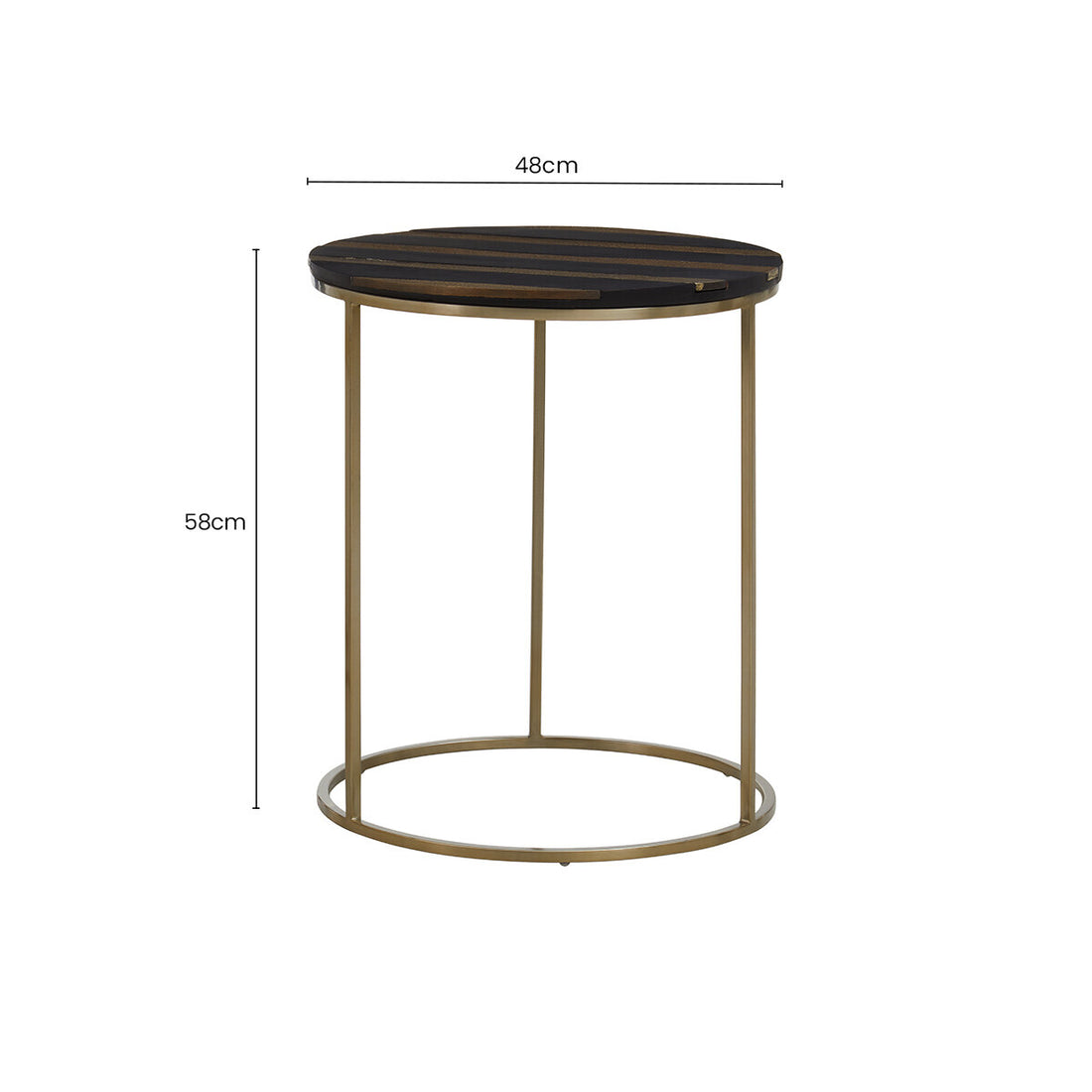 Black and Gold Striped Acacia wood Round Coffee Table with Interconnected Metal Legs, Aris