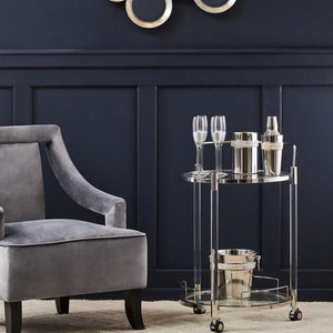 Oria Clear Glass and Black Finish 2 Tier Round Drinks Trolley