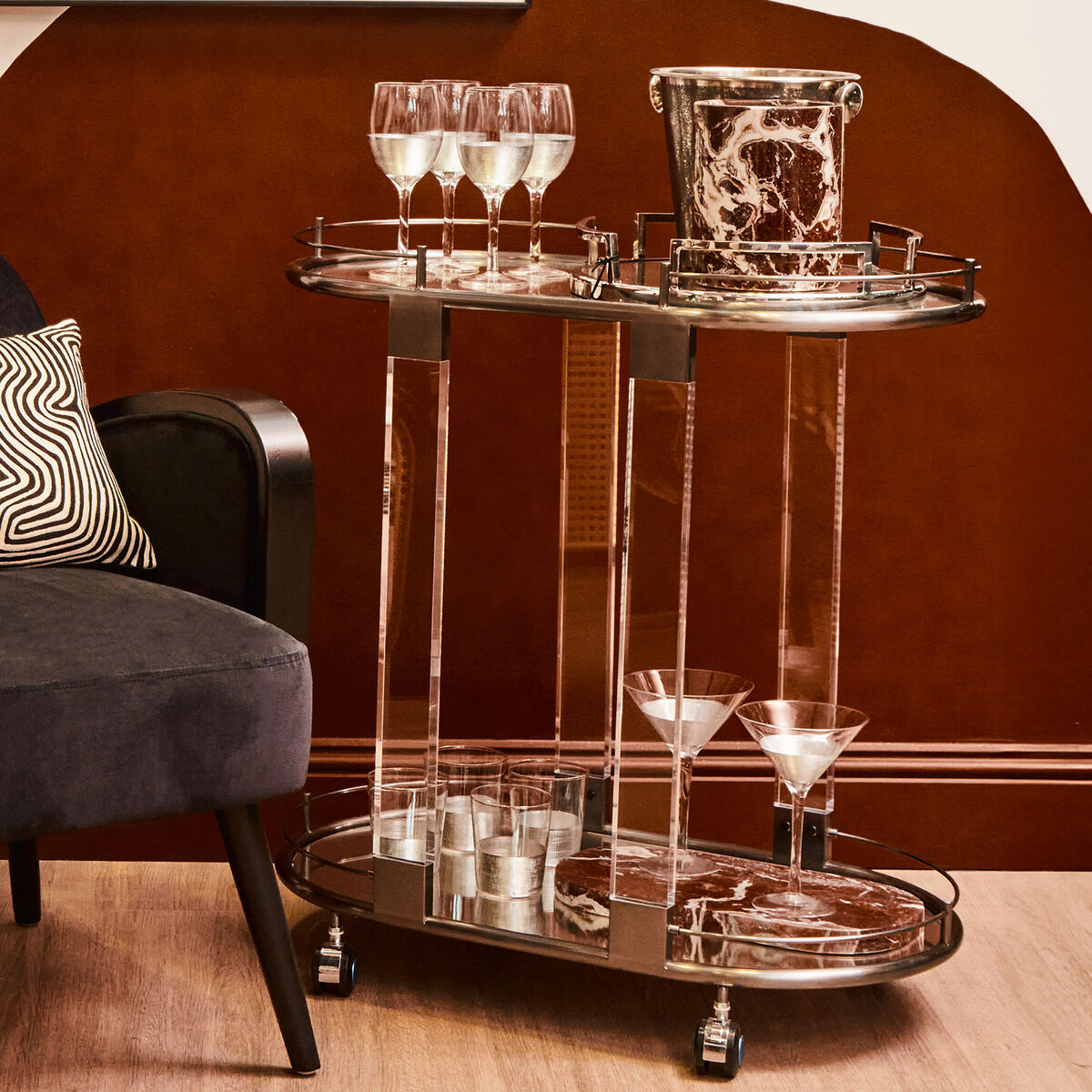 Oria Drinks Trolley in Metallic Frame - Image 1