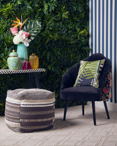 Cefena Grey And White Pouffe