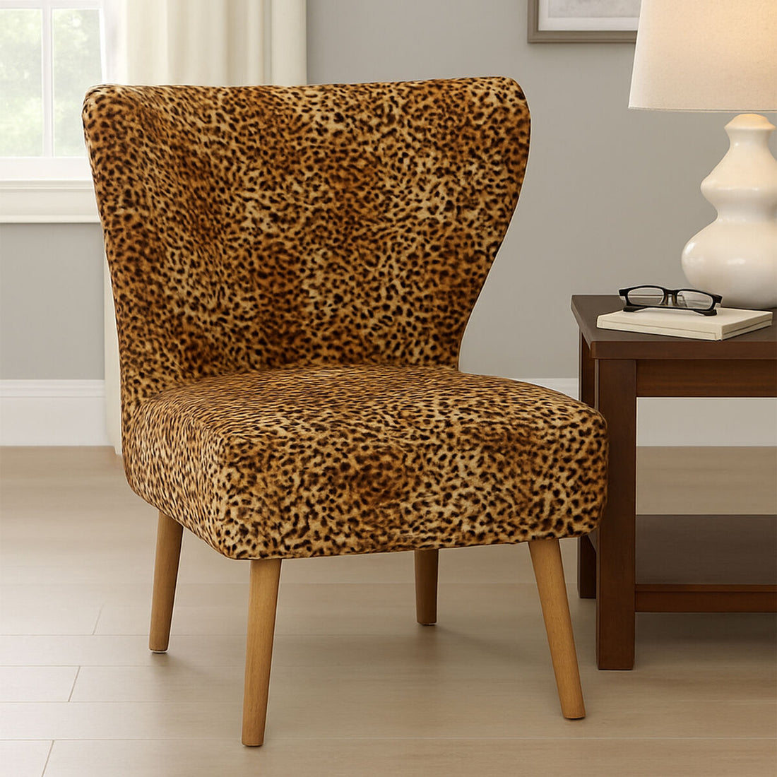 Cefena Leopard Print Velvet Chair