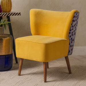 Cefena Yellow Fabric Chair with Printed Back