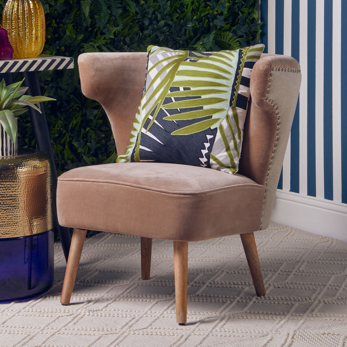 Cefena Mink Velvet and Natural Linen Chair