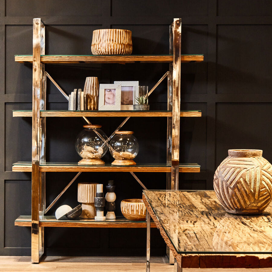 Kerala Natural Wood Four Tier Shelf Unit - Image 1