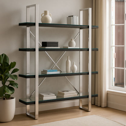 Kerala Black Wood Four Tier Shelf Unit - Image 1