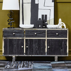Kerala Black Recycled Wood 3 Door and 3 Drawer Sideboard