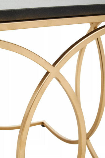 Black Marble Top Side Table with Gold Finish Interlocking Stainless Steel Frame, Kia