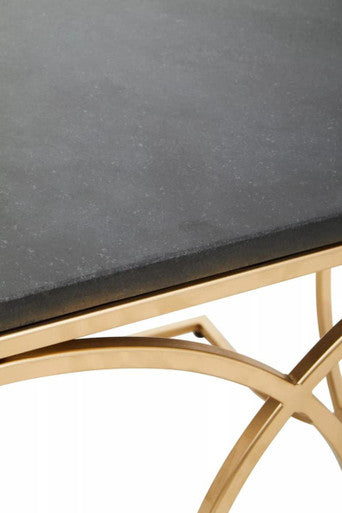 Black Marble Top Side Table with Gold Finish Interlocking Stainless Steel Frame, Kia