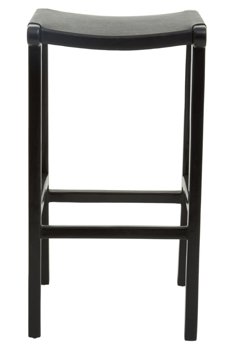 Kendari Black Leather and Teak Barstool