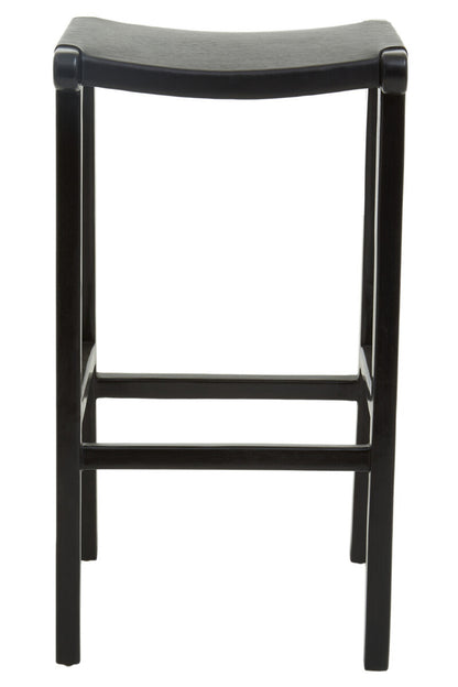 Kendari Black Leather and Teak Barstool