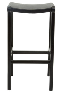 Kendari Black Leather and Teak Barstool