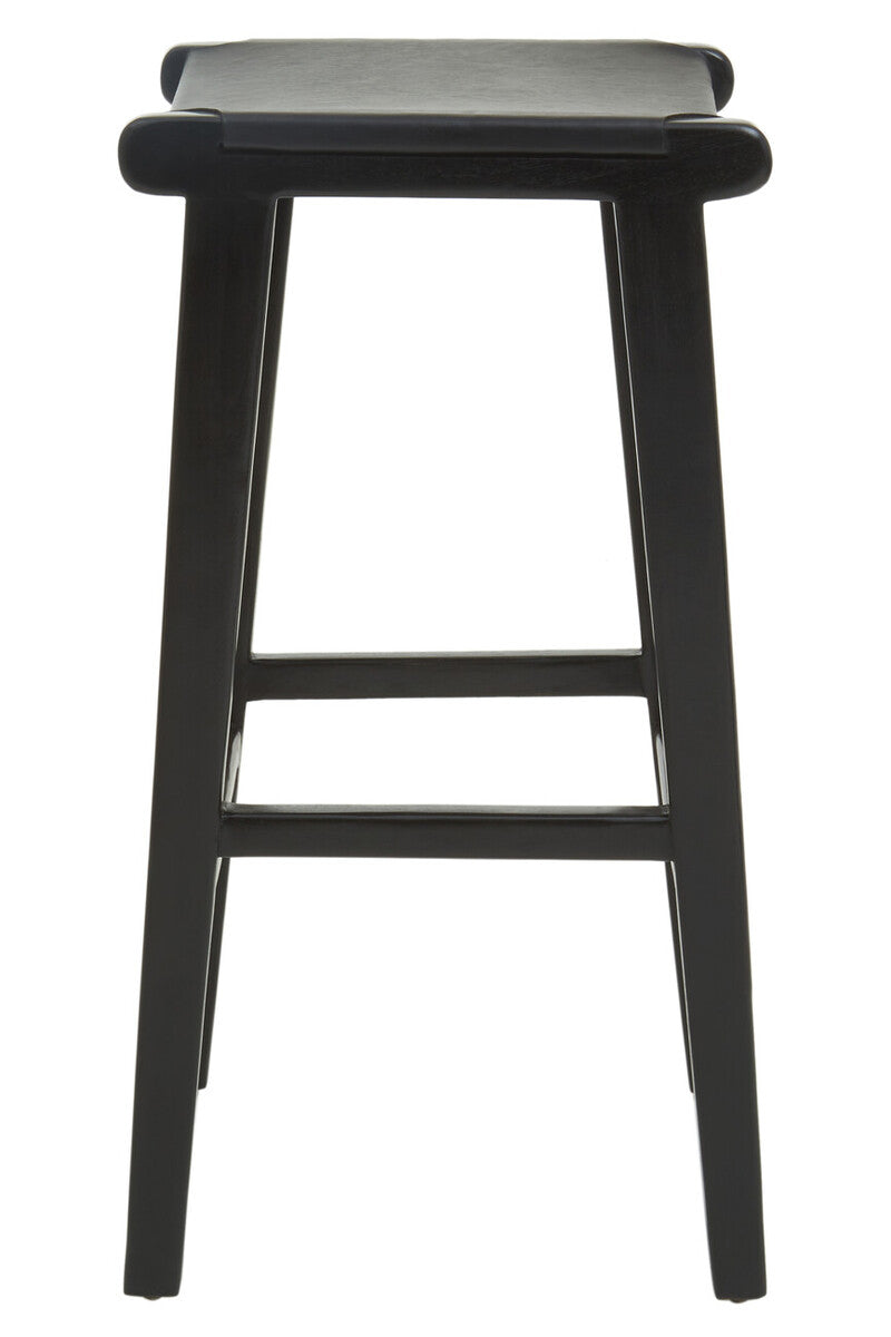 Kendari Black Leather and Teak Barstool