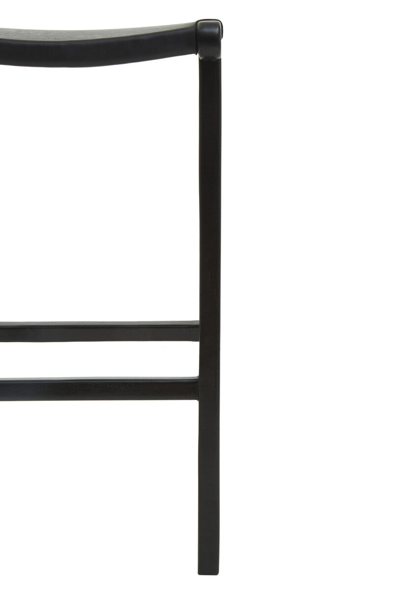 Kendari Black Leather and Teak Barstool - Image 4