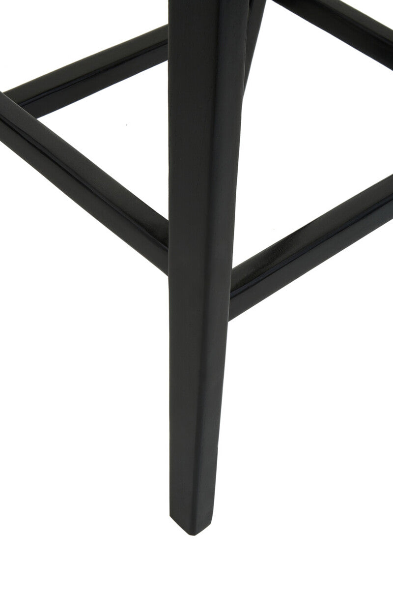 Kendari Black Leather and Teak Barstool - Image 7