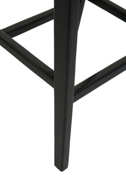 Kendari Black Leather and Teak Barstool