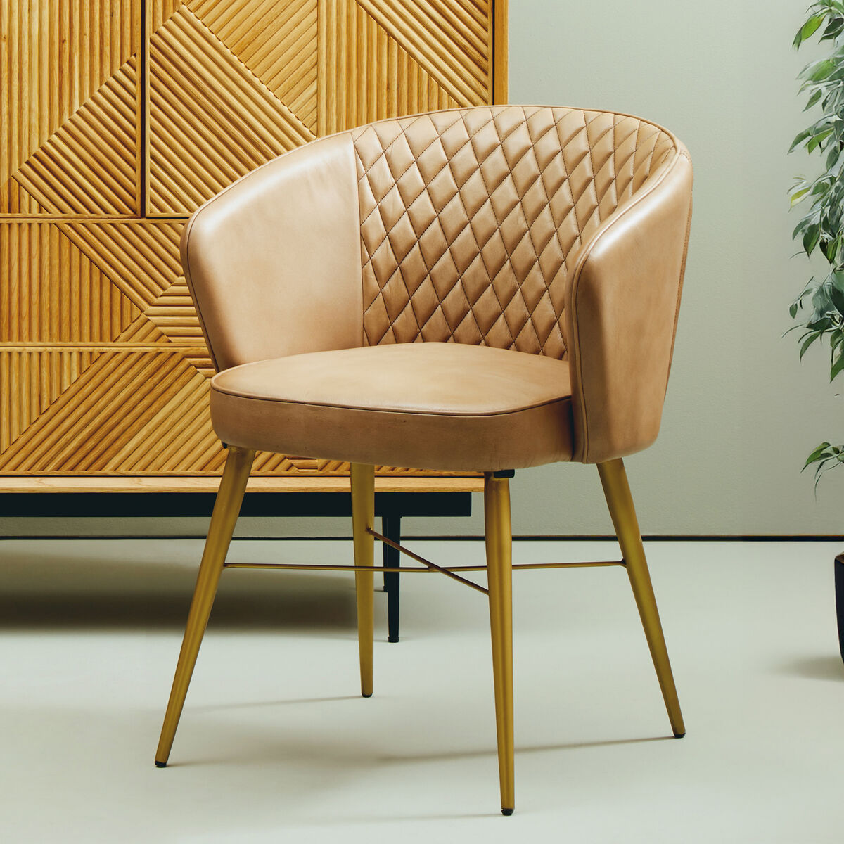 Buffalo Grey Leather Chair With Gold Finish Legs