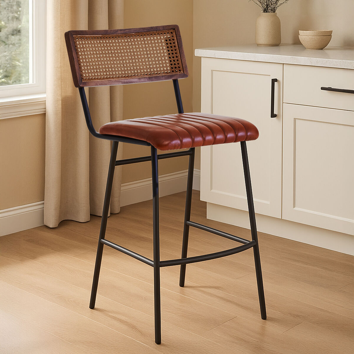 Buffalo Tan Leather Bar Chair