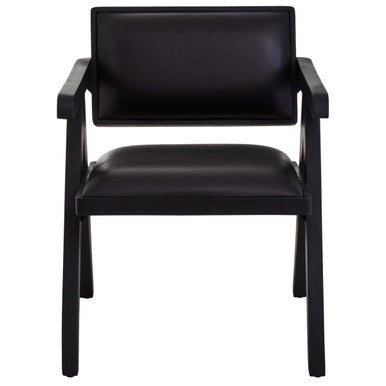 Black chair with wooden frame on a white background