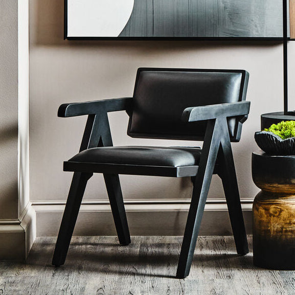 Buffalo Black Leather Chair With Wood Frame