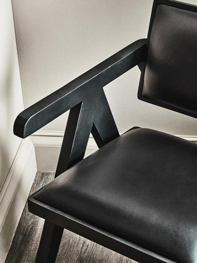 Buffalo Black Leather Chair With Wood Frame