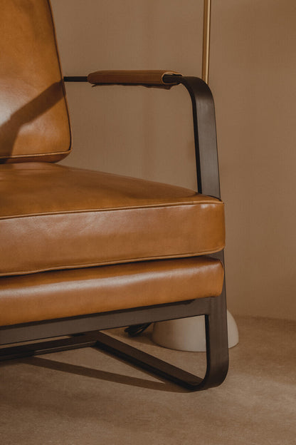 Buffalo Tan Leather Armchair With Black Iron Frame
