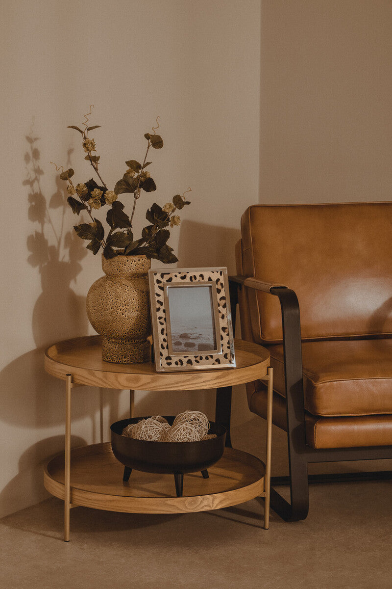 Buffalo Tan Leather Armchair With Black Iron Frame
