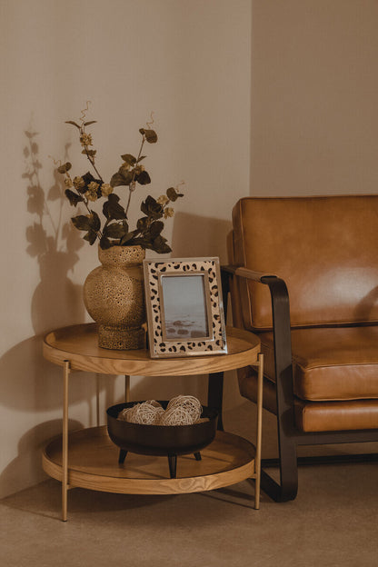 Buffalo Tan Leather Armchair With Black Iron Frame