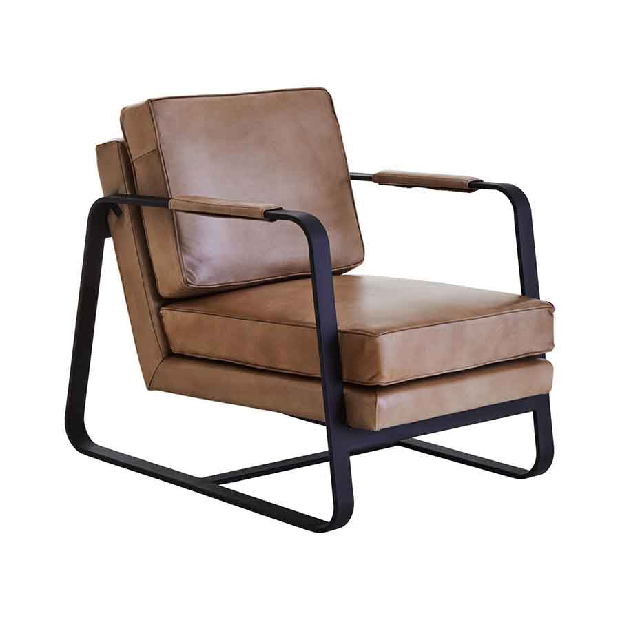 Buffalo Grey Leather Armchair With Black Iron Frame