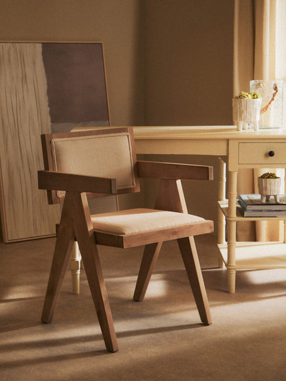 Cebu Ivory Fabric and Grey Wash Beech Wood Dining Chair - Image 1