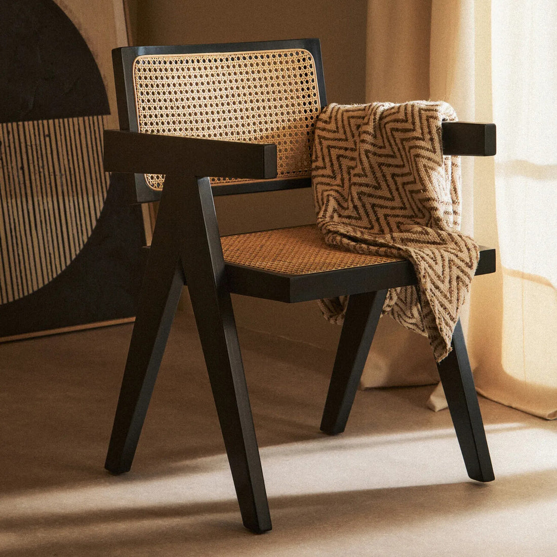 Cebu Natural Cane and Black Beech Wood Dining Chair