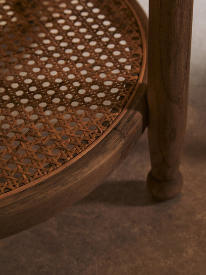 Cebu Natural Cane and Grey Wash Elm Wood Side Table