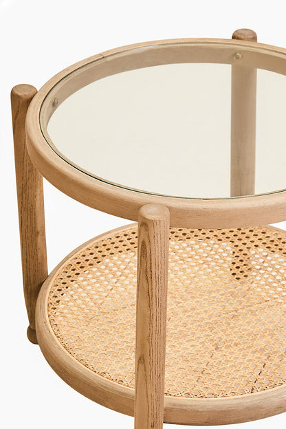 Cebu Natural Cane and Grey Wash Elm Wood Side Table