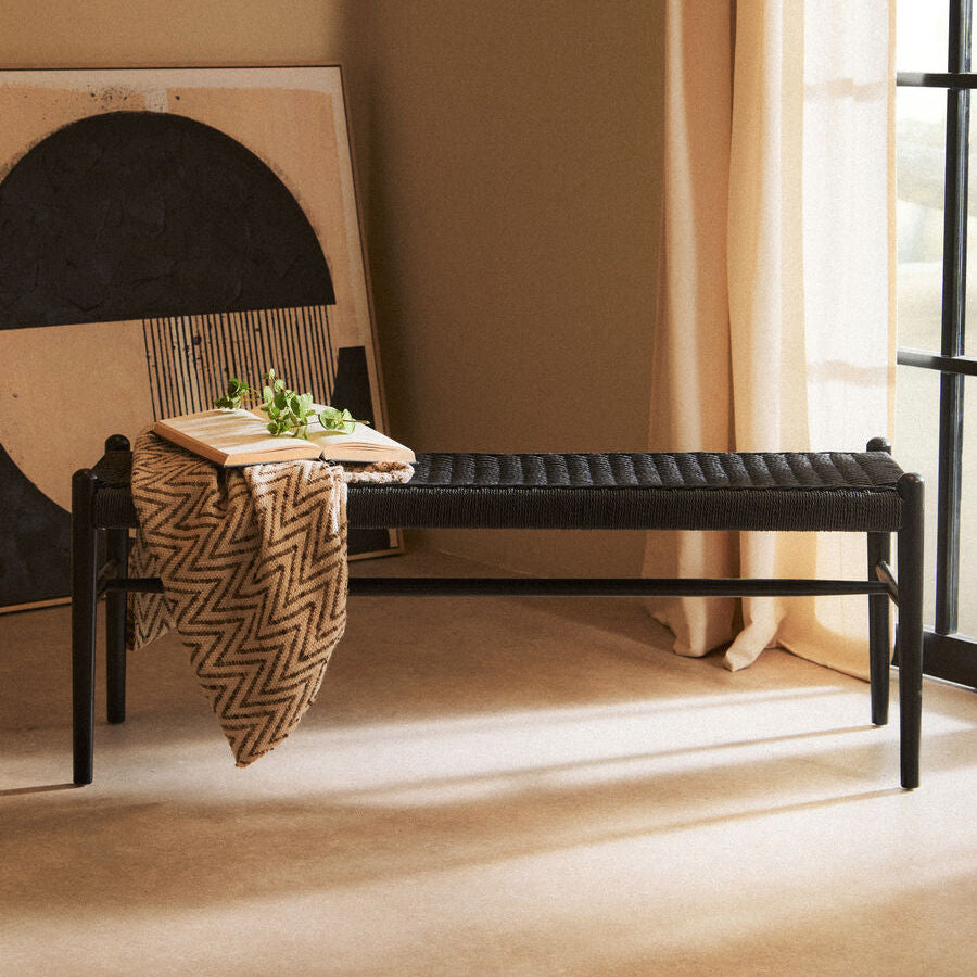 Cebu Black Rope and Elm Wood Bench