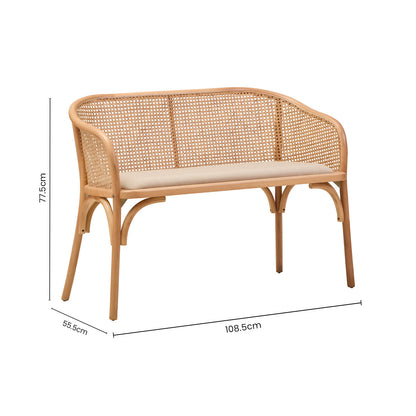 Cebu Natural Cane and Beech Wood Bench with Backrest