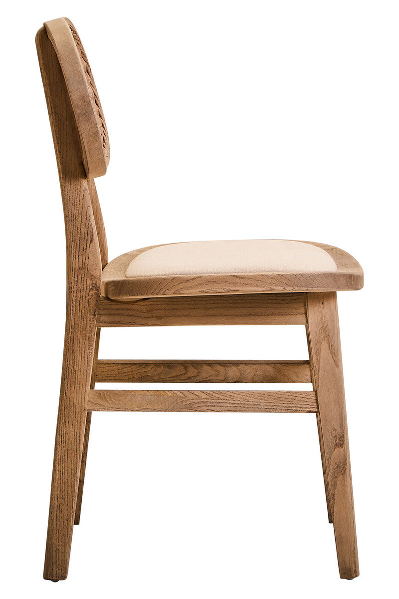 Cebu Beige Fabric and Grey Wash Elm Wood Dining Chair - Image 4