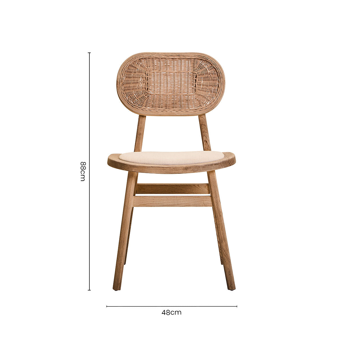 Cebu Grey Wash Wood and Rattan Dining Chair with Beige Seat