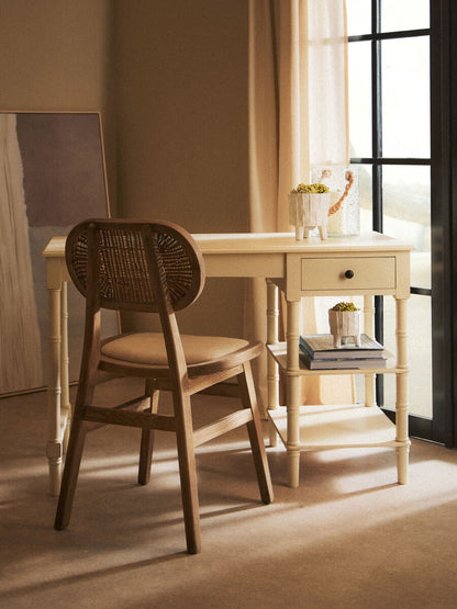 Cebu Beige Fabric and Grey Wash Elm Wood Dining Chair