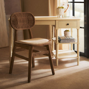 Cebu Grey Wash Wood and Rattan Dining Chair with Beige Seat