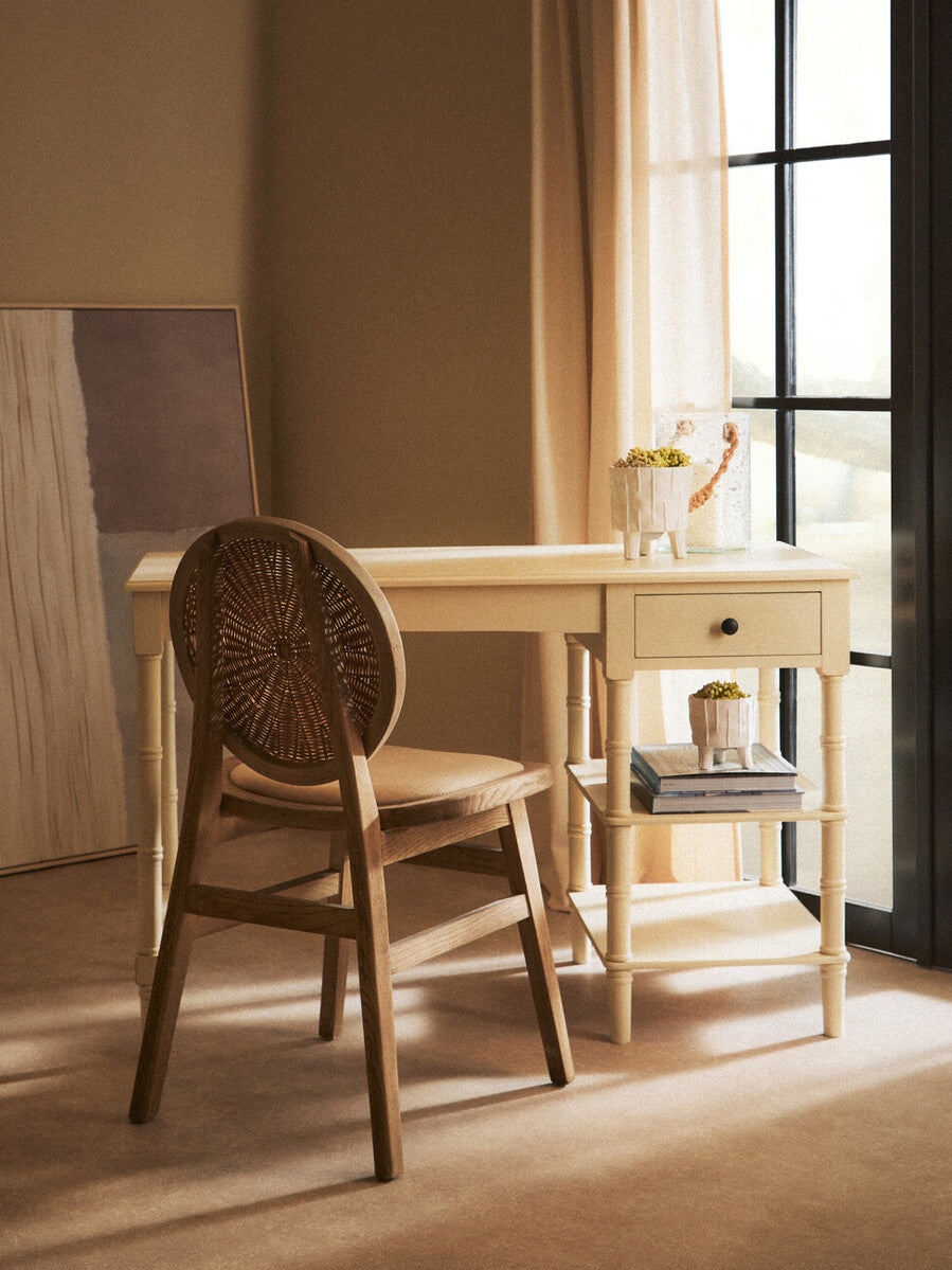 Cebu Beige Fabric and White Wash Elm Wood Dining Chair