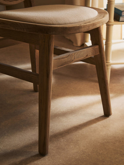 Cebu Beige Fabric and White Wash Elm Wood Dining Chair