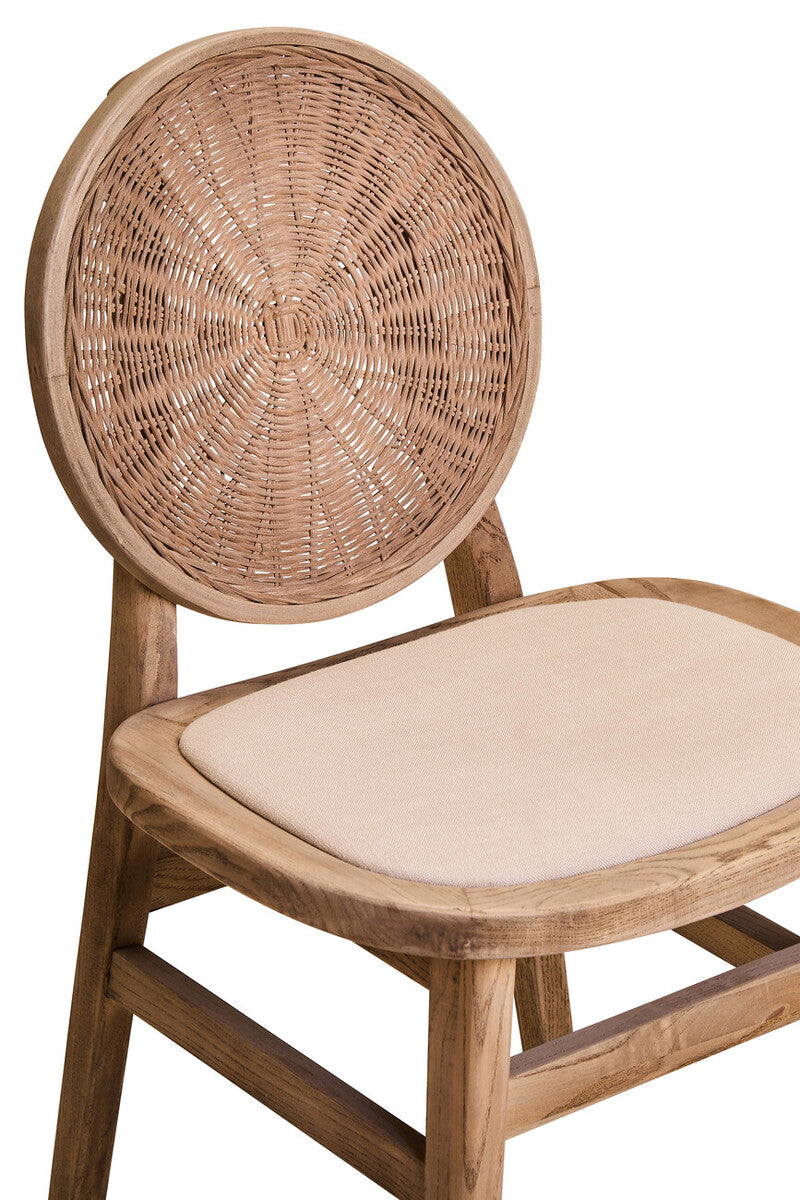 Cebu Beige Fabric and White Wash Elm Wood Dining Chair