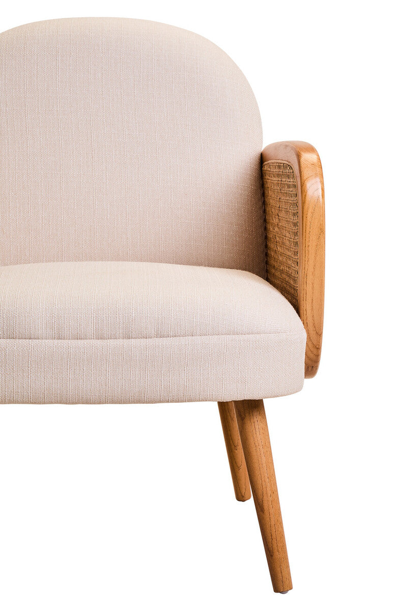 Cebu Ivory Fabric and Cane Chair with Elm Wood Legs
