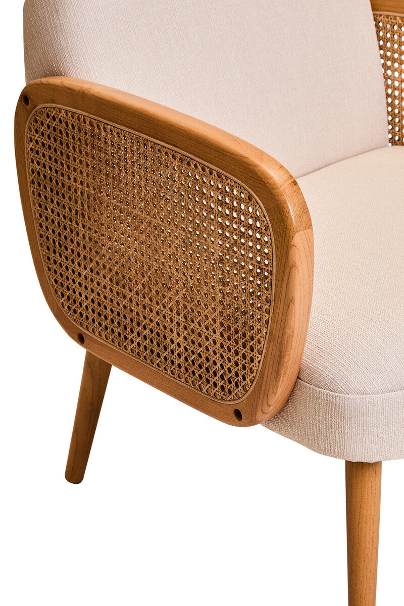 Cebu Ivory Fabric and Cane Chair with Elm Wood Legs - Image 7