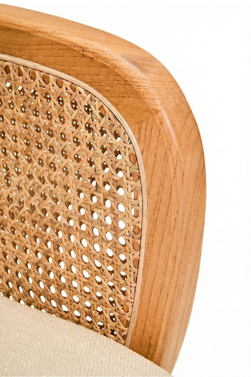 2 Seater Ivory Fabric and Cane Sofa with Elm Wood Legs, Cebu - Image 8