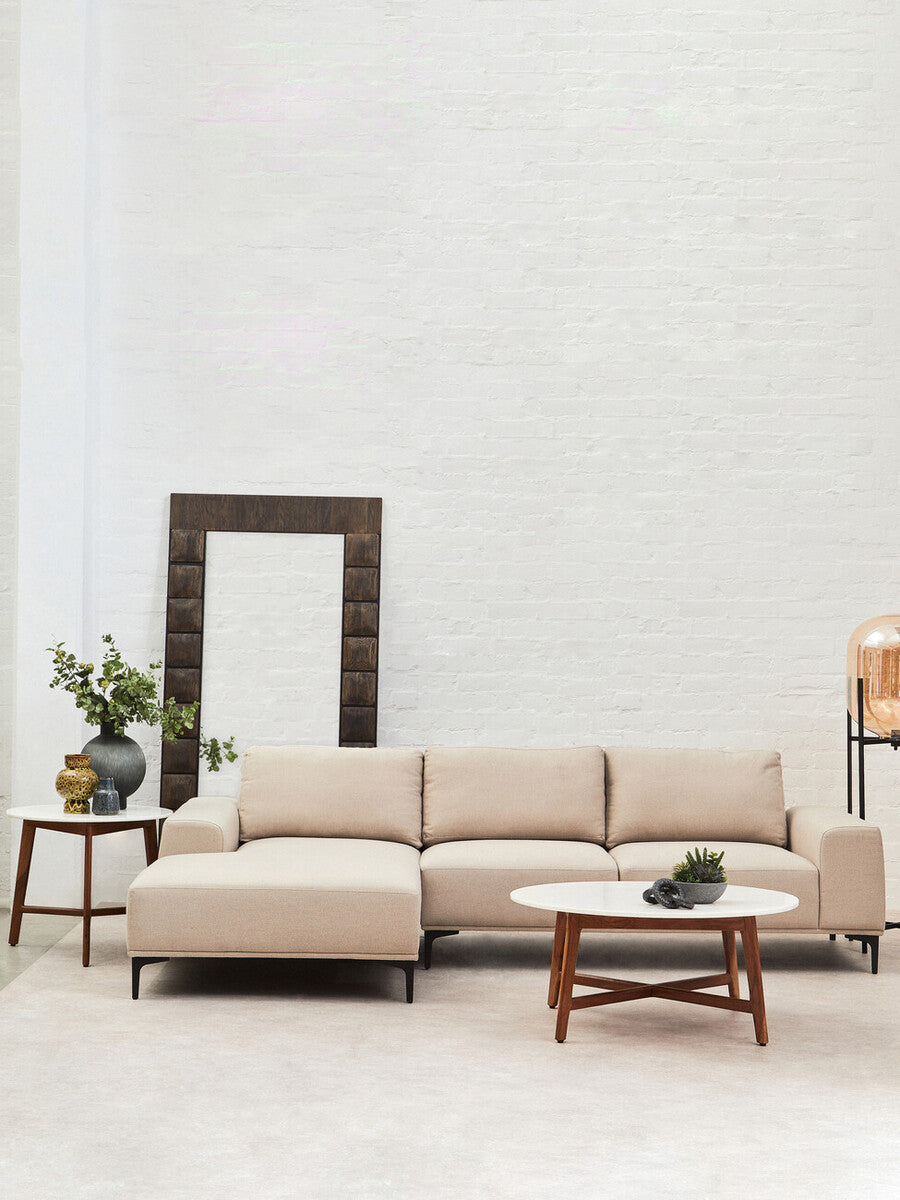 3 Seater Natural Fabric Left Chaise Sofa, Toulon - Image 3