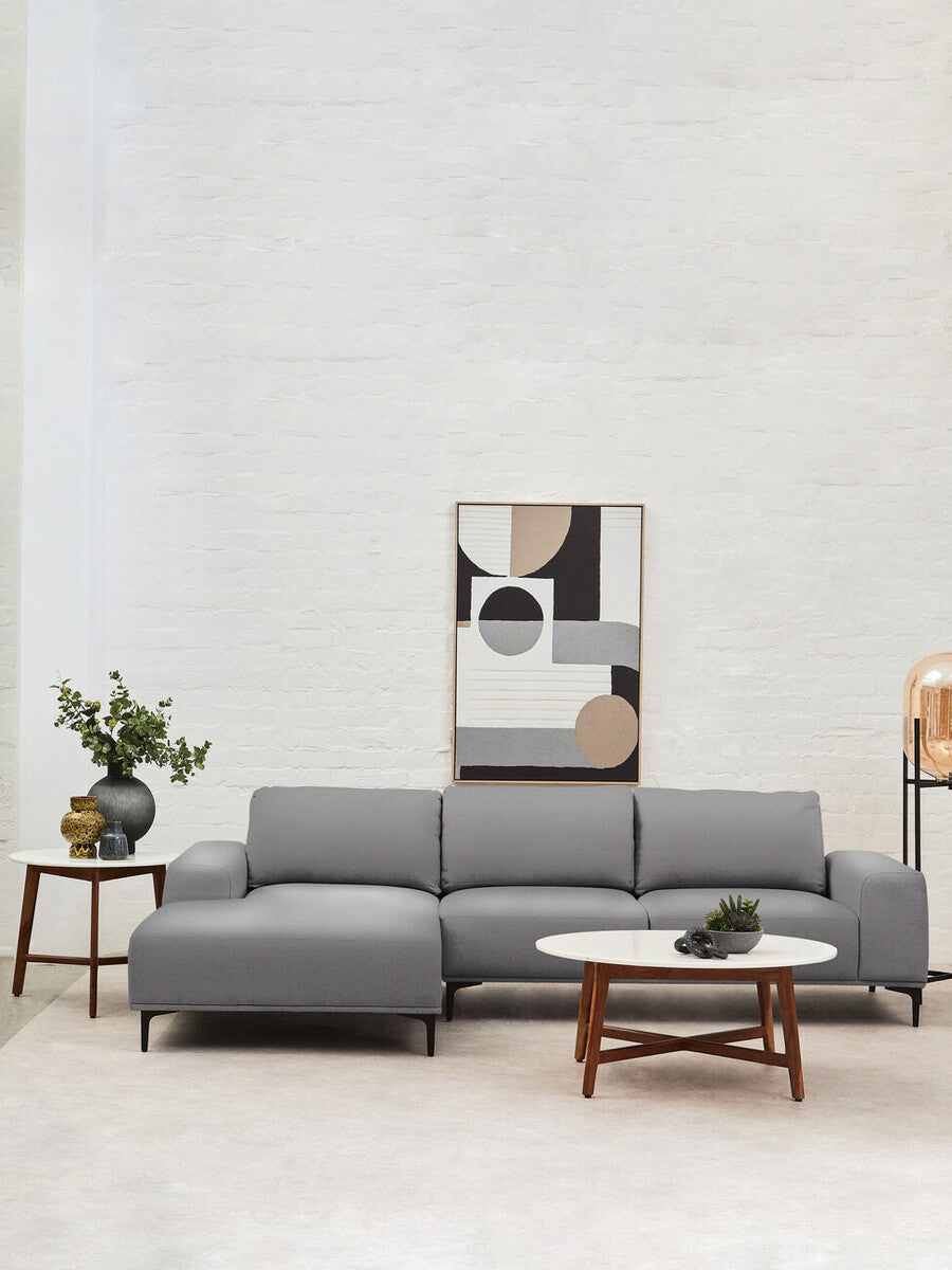 Toulon 3 Seat Grey Fabric Left Chaise Sofa