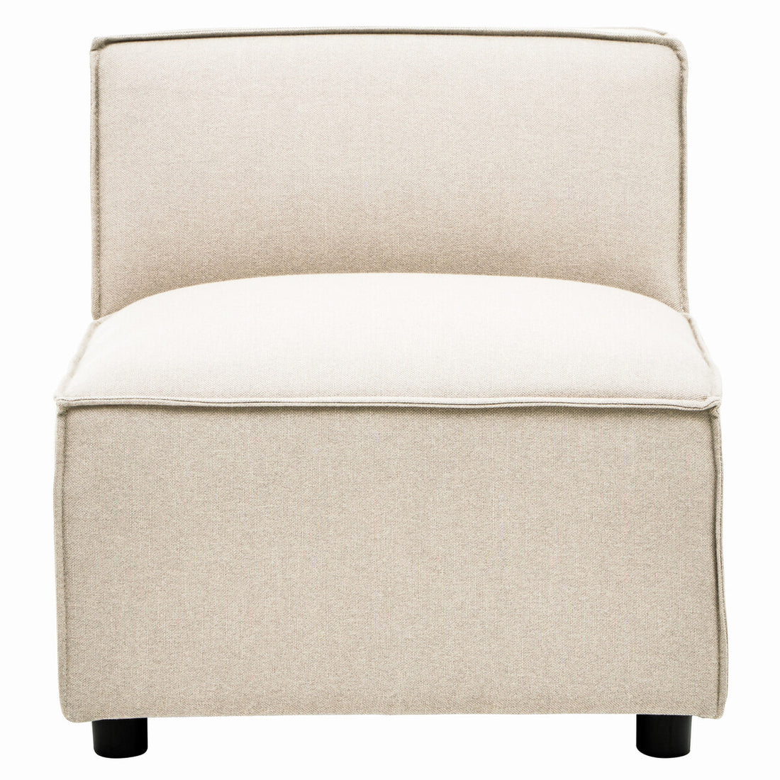 Beige armchair with white cushion on a white background